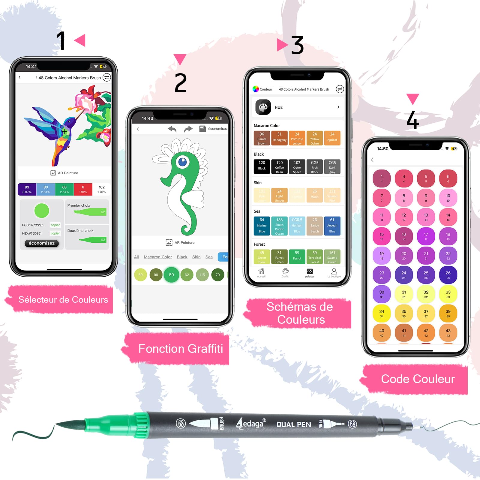 AEDAGA 120 Couleurs Feutres Coloriage Adulte avec App, Feutre Aquarelle