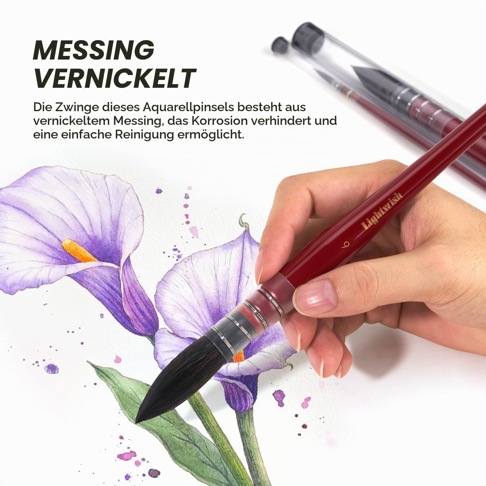 Lightwish Professionelles 9-teiliges Aquarellpinsel | Volle Serie runder Spitzenpinse | Ideal für Aquarell, Gouache, Künstler & Anfänger in Größen #0#1#2#3#4#5#6#7#8