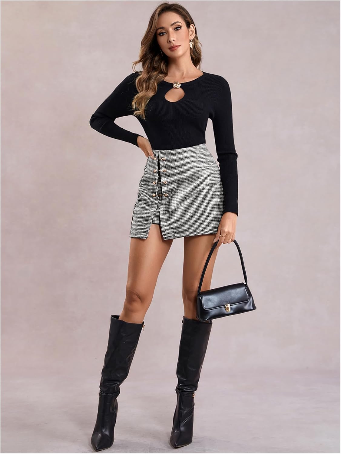 WDIRARA Women's Side Slit Metallic Trim High Waisted Faux Leather Short Skirts