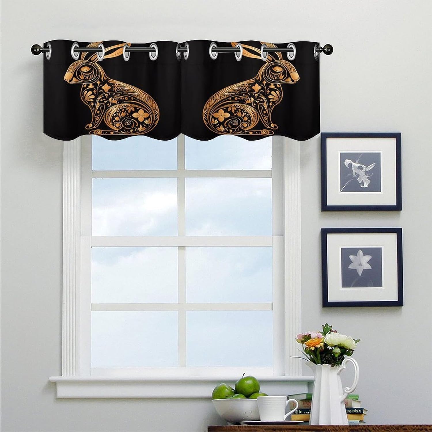 Rabbit Icon 2 Pack Valance Curtains Window Treatments. Adjustable Curtain with Rod Pocket.Cafe Curtains is Half Curtains for Privacy Decorative 52x18.1 Inch.