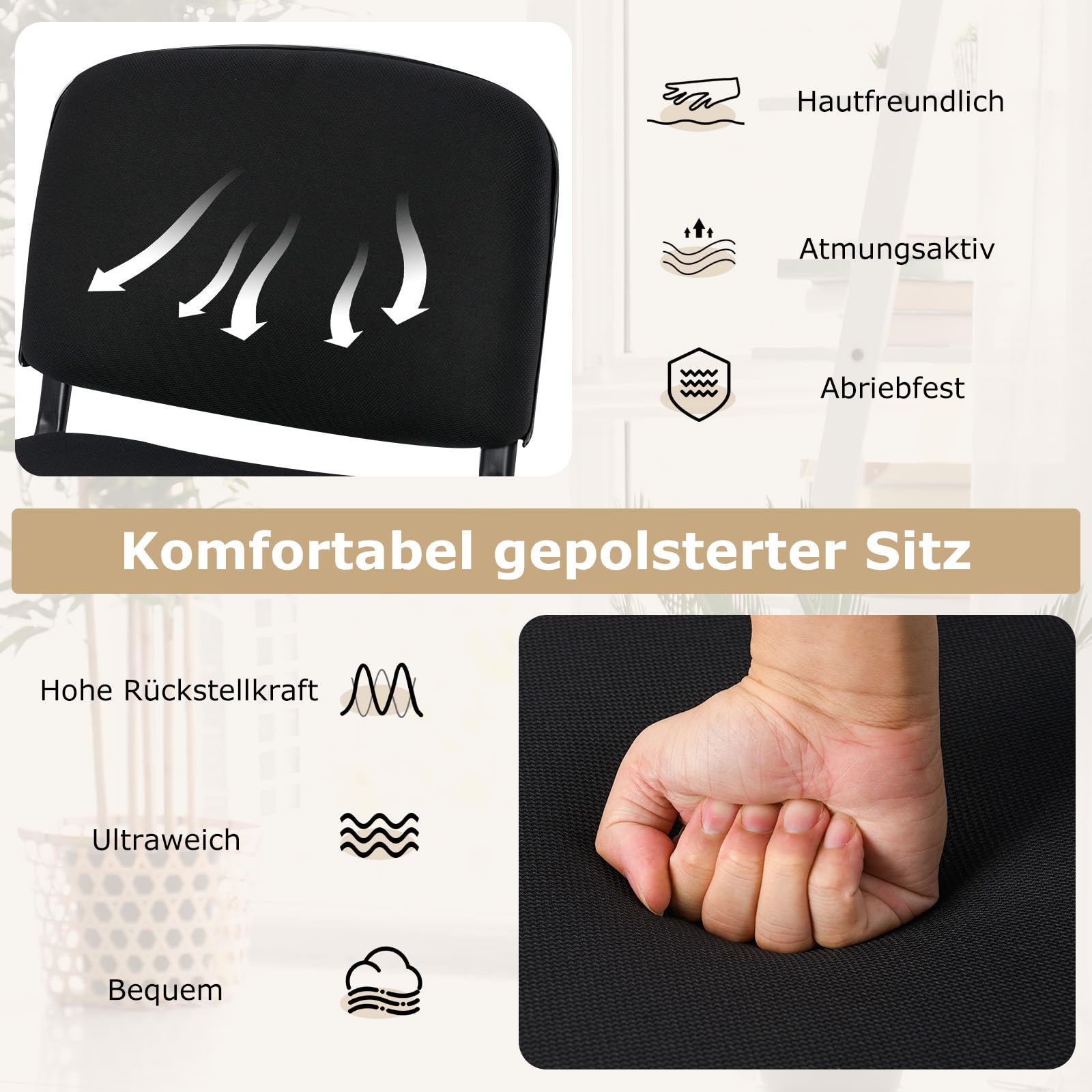 GYMAX 5er Set Konferenzstühle stapelbarer, Besucherstuhl ohne Armlehnen