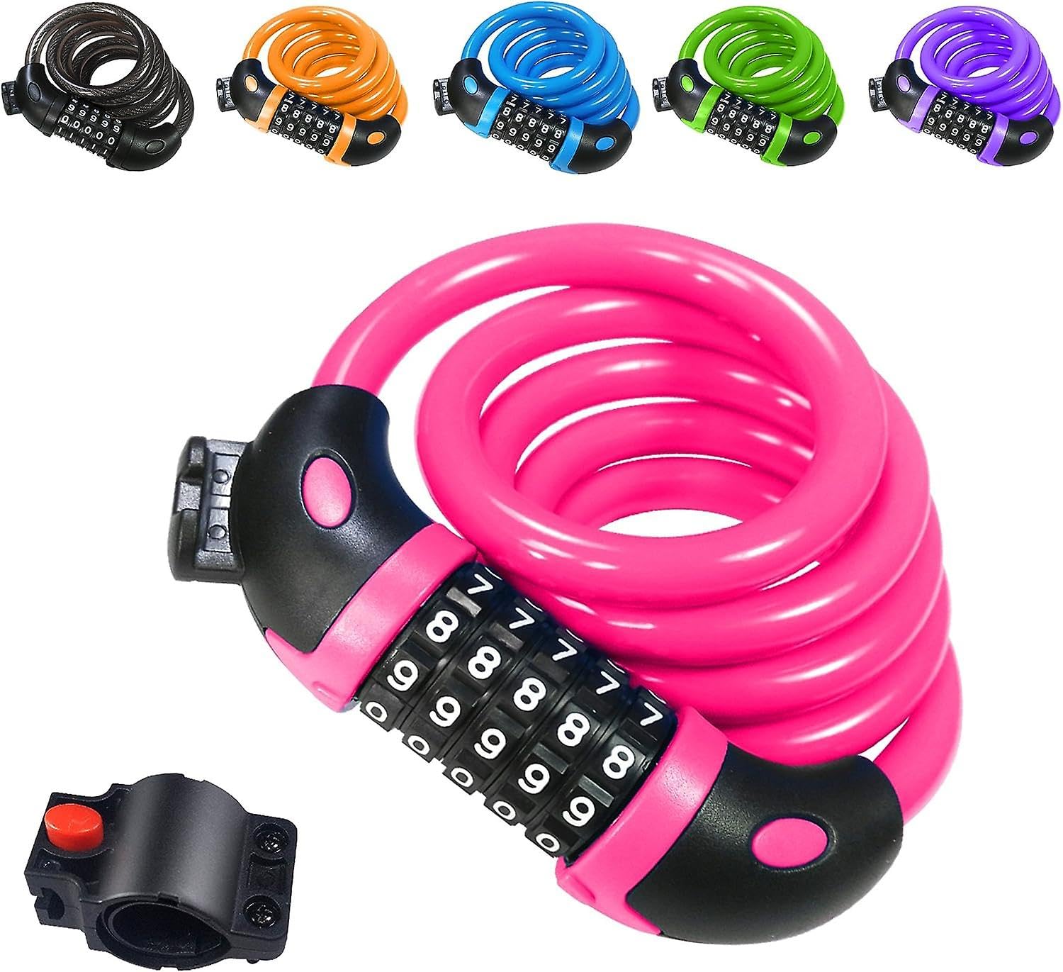 Joyhappst Image Color Dww-Antivol Velo(Rose),Cadenas De Velos Long 120Cm X 12Mm,Cble Antivol Pour Vlo Scooter Motos Portail Vlo Avec 5 Chiffres Intelligente Code Et Vlo Pou