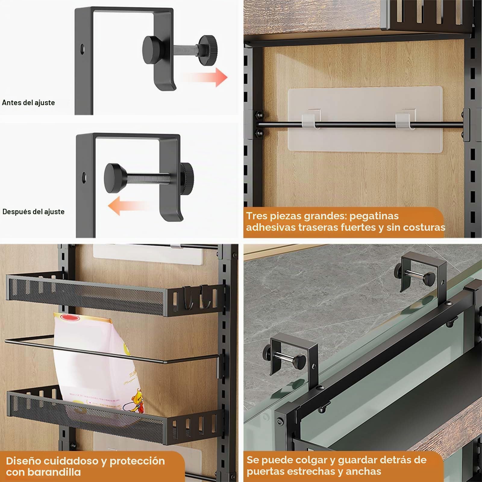 Aprovechamiento vertical y versatilidad – Estante colgante de puerta metálico con 8 niveles y cestas ajustables – especias y almacenamiento en cocina, – 45x14x170 cm – Color madera original