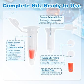800L Empty Spin Protein Purification Columns, 1.5mL Collection Tubes Empty Micro-Spin Chromatography Column with Hydrophilic Frits for Protein Purification, IP/Co-IP Experiments, Pack of 100