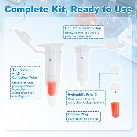 800L Empty Spin Protein Purification Columns, 1.5mL Collection Tubes Empty Micro-Spin Chromatography Column with Hydrophilic Frits for Protein Purification, IP/Co-IP Experiments, Pack of 100
