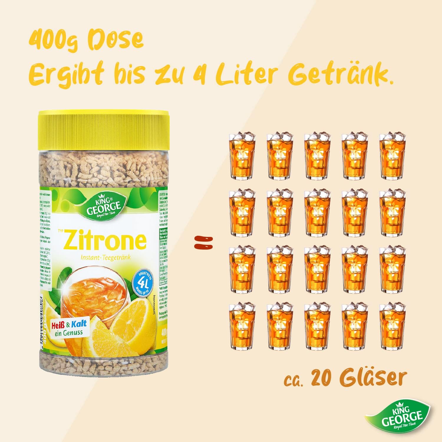 King George Bebida de té instantánea de limón, 12 x 400 g Bebida de té instantánea de cítricos y limón con Vitamina C, Paquete económico de té en Migas, Bebida en Polvo, Bebida refrescant
