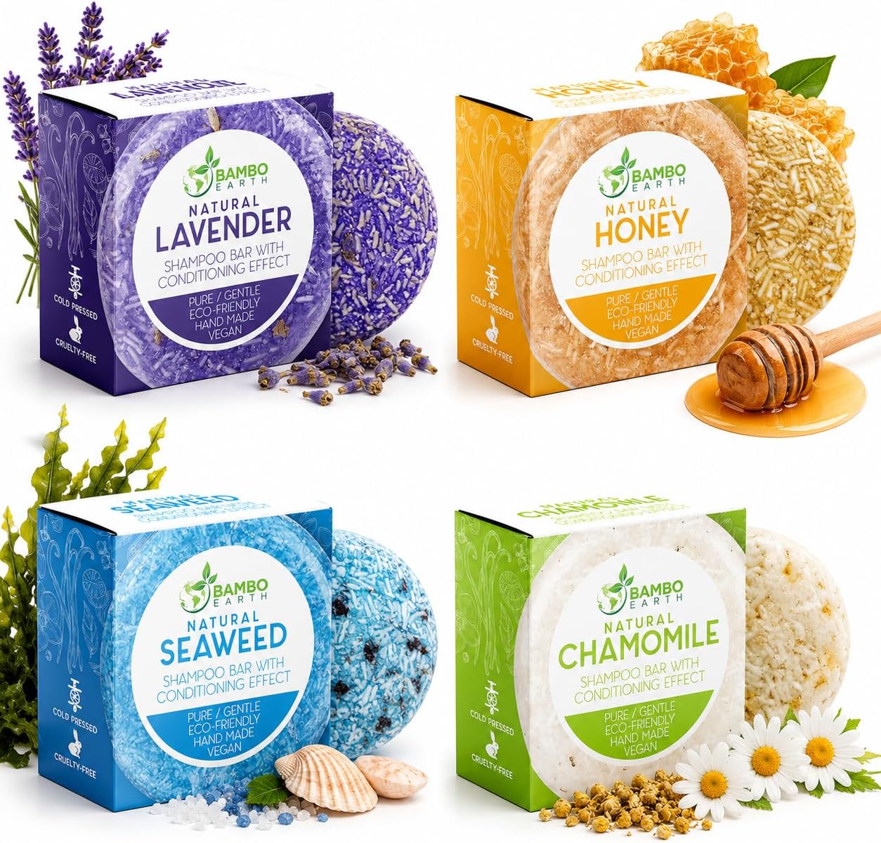 Solid Shampoo Bar And Conditioner Effect Hair Soap – 4 Pack Natural Shampoo Bars For Hair With Plant Based Essential Oils And Eco Friendly Zero Waste Biodegradable Packaging