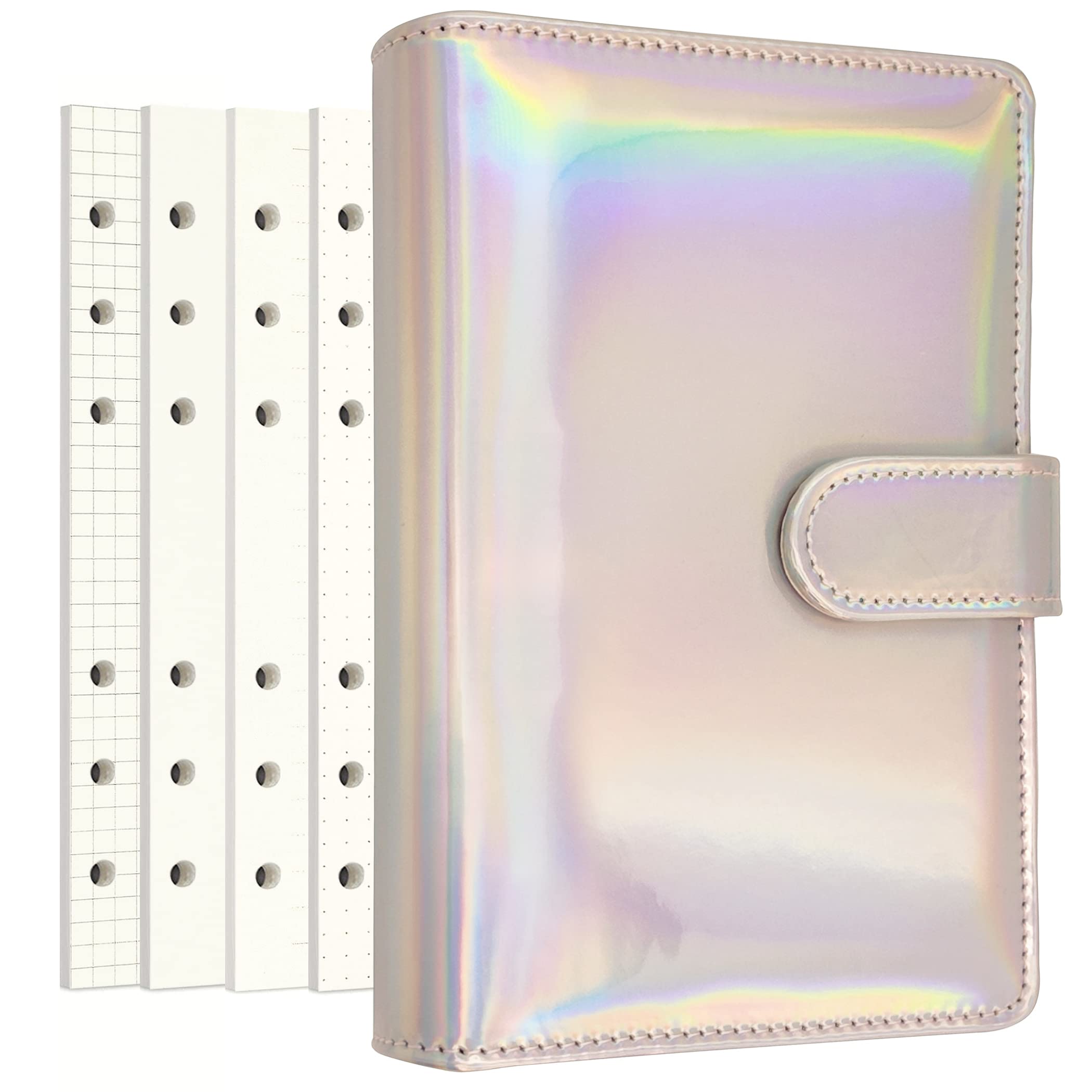 Zelten PU Leather Personal Notebook Planner with 80 Pages Loose-Leaf Papers 6 Holes Ring Binder Pen Holder Magnetic Buckle (Rainbow,A6 Mini)