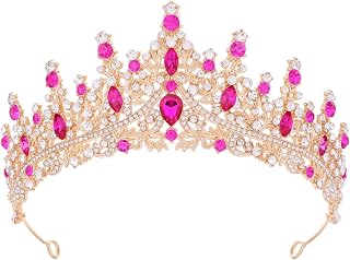 Feltent Hot Pink Tiara for Women Crystal Queen Crowns Rhinestone Princess Tiaras for Girl Wedding Headband for Bride Hair Accessories for Halloween Costume Birthday Party Prom Mother's Gifts