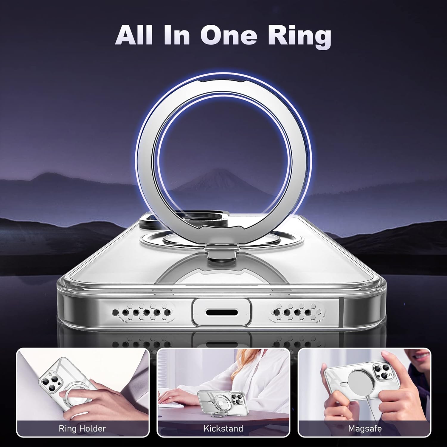 Designed for iPhone 15 Case with Magnetic Invisible Stand[Military Drop Protection][Compatible with MagSafe][Great Grip Feeling] Shockproof Waterproof Heavy Duty Clear Case for iPhone 15 6.1 ",Clear