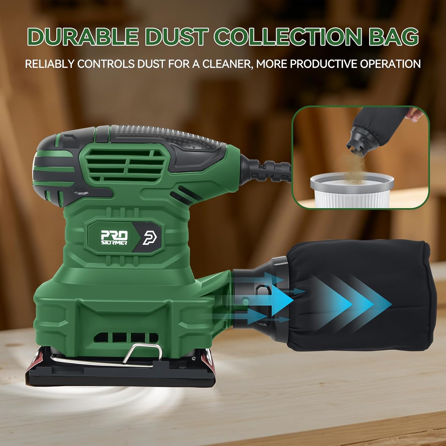 1/4 Sheet Sander, Prostormer 14000RPM Electric Palm Sander | with 21Pcs Sandpapers, Dust Bag for Woodworking, Polishing