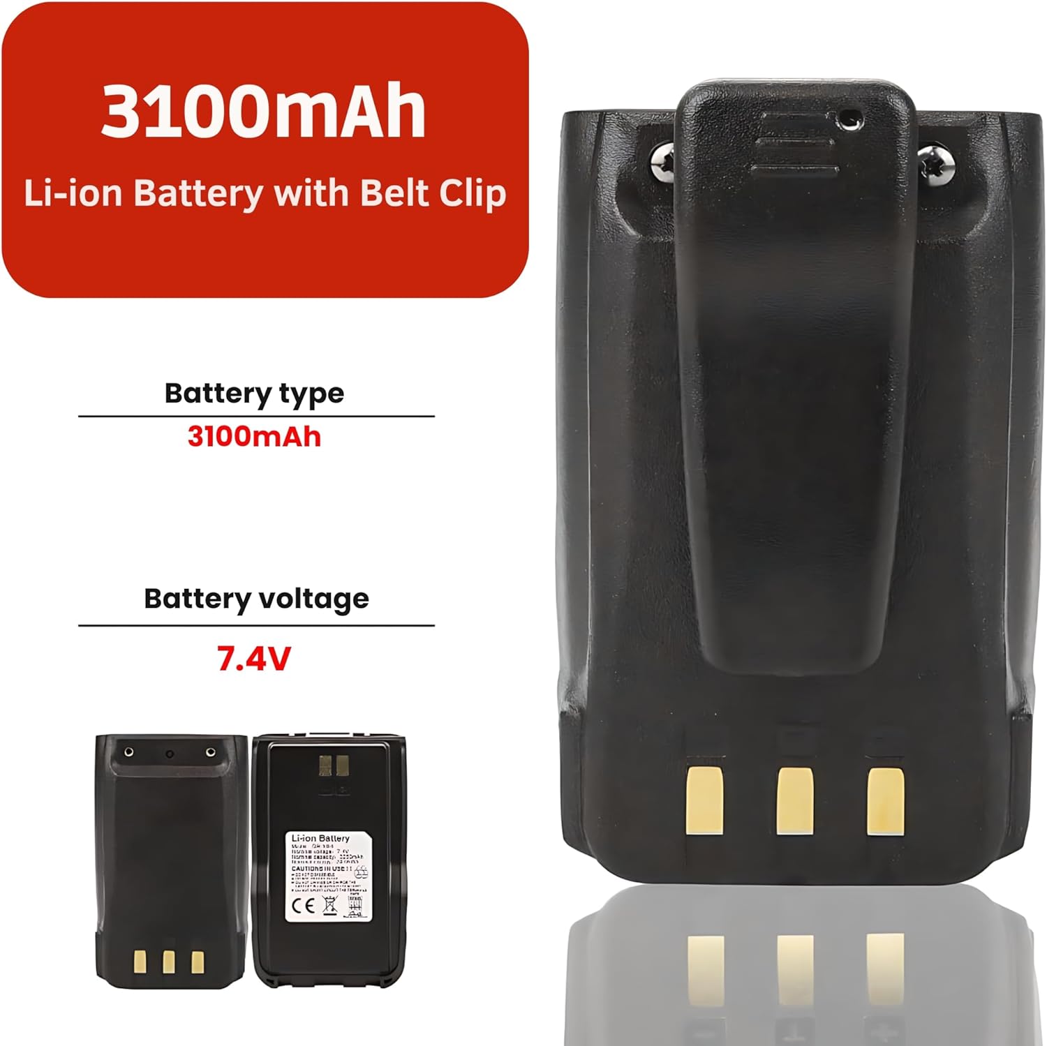 Anytone QB-44HL 3100mAh Li-ion Battery with USB C Charging Port, Belt Clip Included