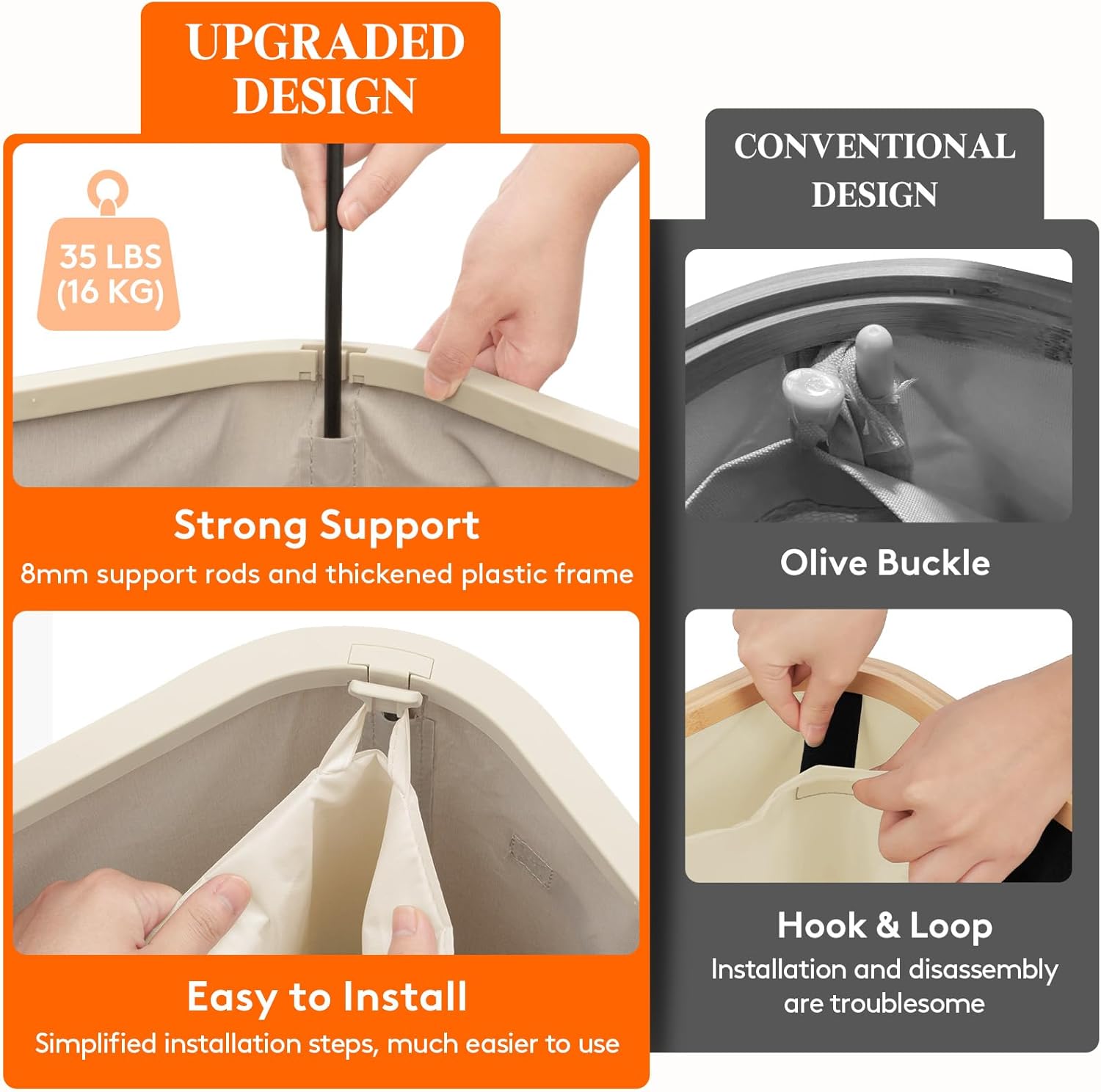 Lifewit 65L Slim Laundry Basket with Lid, Narrow Large Laundry Hamper with Plastic Handles and Removable Bag, Tall Foldable Dirty Clothes Hampers for Laundry Room, Bedroom, Bathroom, Dorm, Beige - Image 5