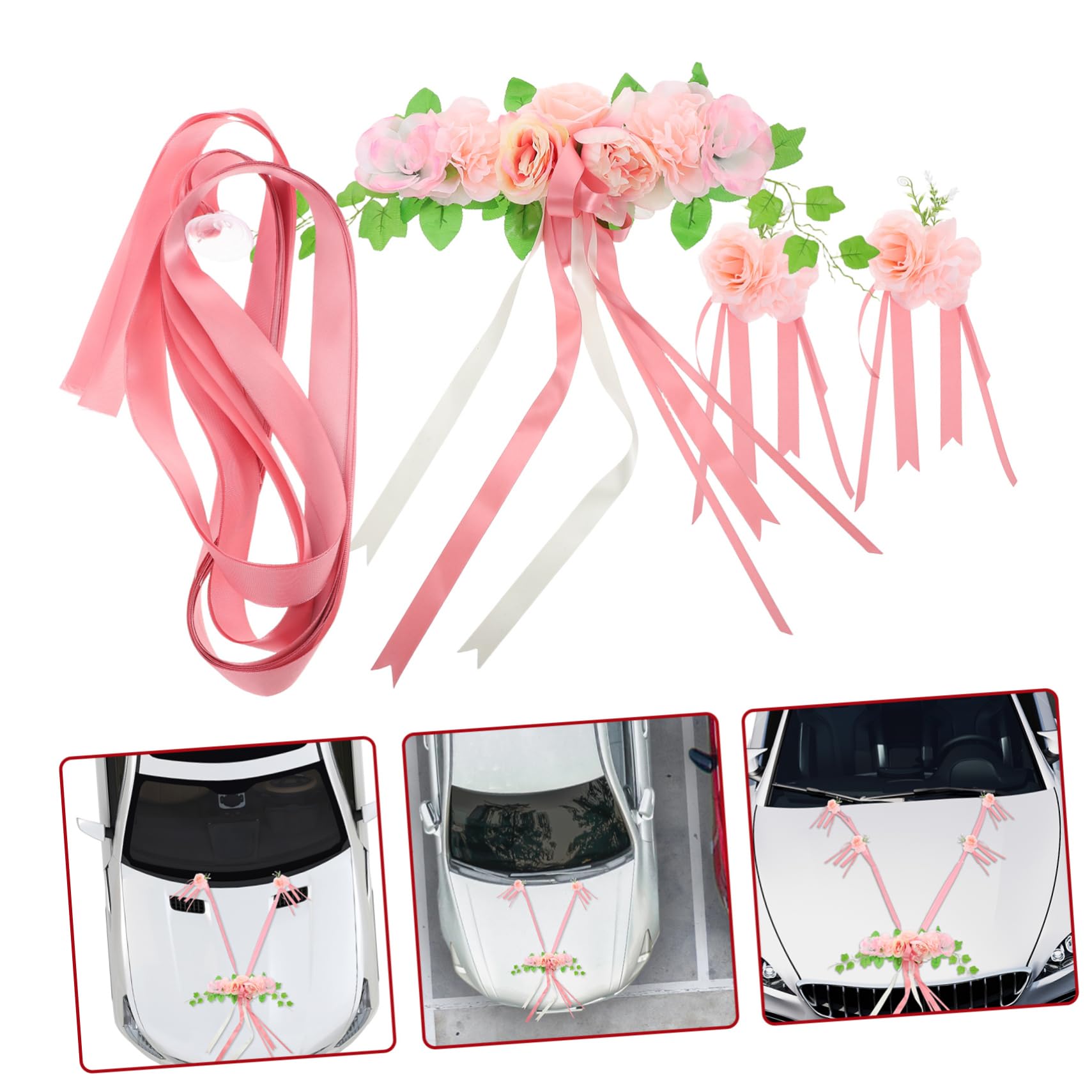 IMIKEYA Hochzeitsauto-Dekoration mit Künstlichen Rosen und Schleifen für Partys und Events Auto-Accessoire Blumenarrangement