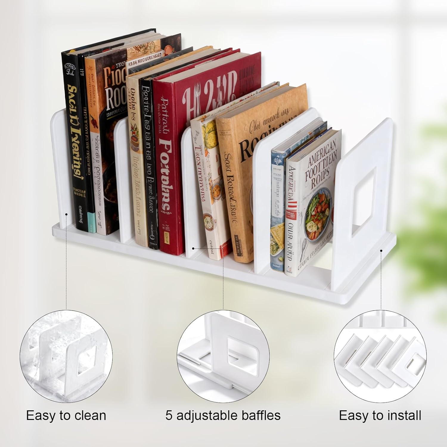 Cookbook Storage, Cook Book Organizer with 4 Slot, Cook Book Stand for Kitchen Counter, Binder Recipe Holder Rack for Desk Countertop Kitchen Storage Shelf
