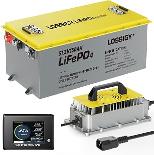 LOSSIGY 48V 150AH Lithium Golf Cart Battery, Bluetooth LiFePO4 Battery with 58.4V18A Smart Battery Charger,Perfect for Golf Carts,Trolling Motors, Marine,Peak Current 1000A