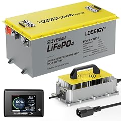 LOSSIGY 48V 150AH Lithium Golf Cart Battery Bluetooth LiFePO4 Battery with 58 4V18A Smart Battery Charger LCD monitor