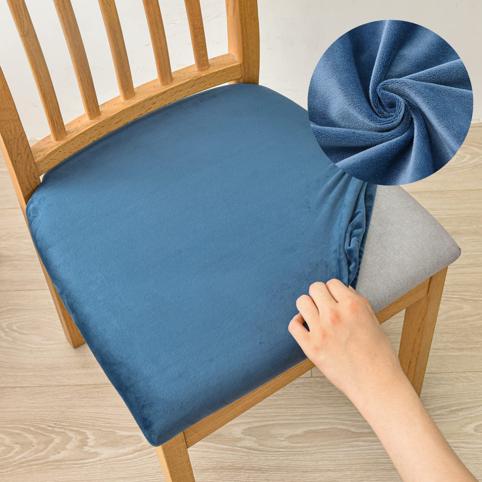 Fansu Funda de Asiento de Silla Comedor 1 2 4 6 Piezas, Fundas para Asiento de Sillas Terciopelo Elástica Fundas para Sillas sin Respaldo Funda para Asiento Silla (Azul Marino,2 Piezas)