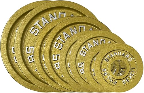 Placas de acero olímpico con acabado dorado, pares y juegos de mancuernas de 2 pulgadas estándar en oro prémium para levantamiento de pesas