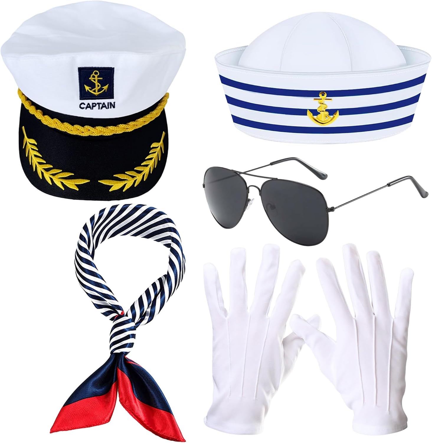 Boonbery Sailor Hat Yacht Captain Accessories Costume include Scarf Sunglasses Sailor Hat Boat Dressing up Party Halloween