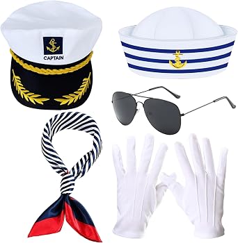Boonbery Sailor Hat Yacht Captain Accessories Costume include Scarf Sunglasses Sailor Hat Boat Dressing up Party Halloween