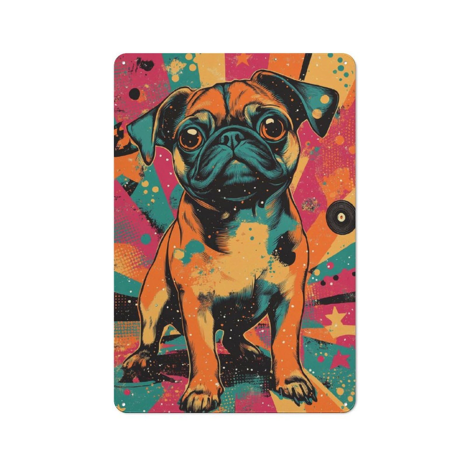 Junmoney Pug In Retro Style Charming Pug In Artistic Rustic Tin Sign 30X20cm Featuring Vibes For Bar Or Restaurant, A Housewarming Gift For Bar Decor Enthusiasts