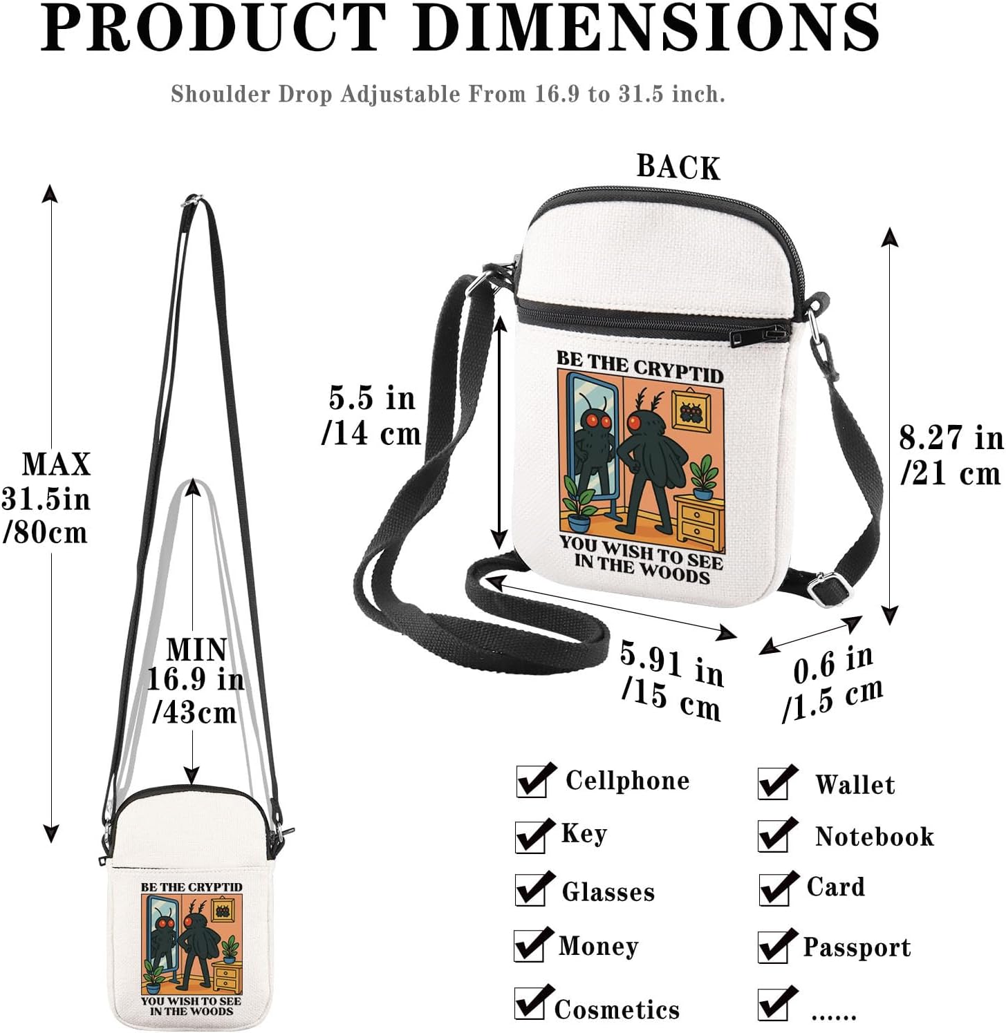 Mothman Cryptid Creature Gift Mothman Lover Gift Be The Cryptid You Wish To See Kawaii Retro Anime Crossbody Bag - Image 4