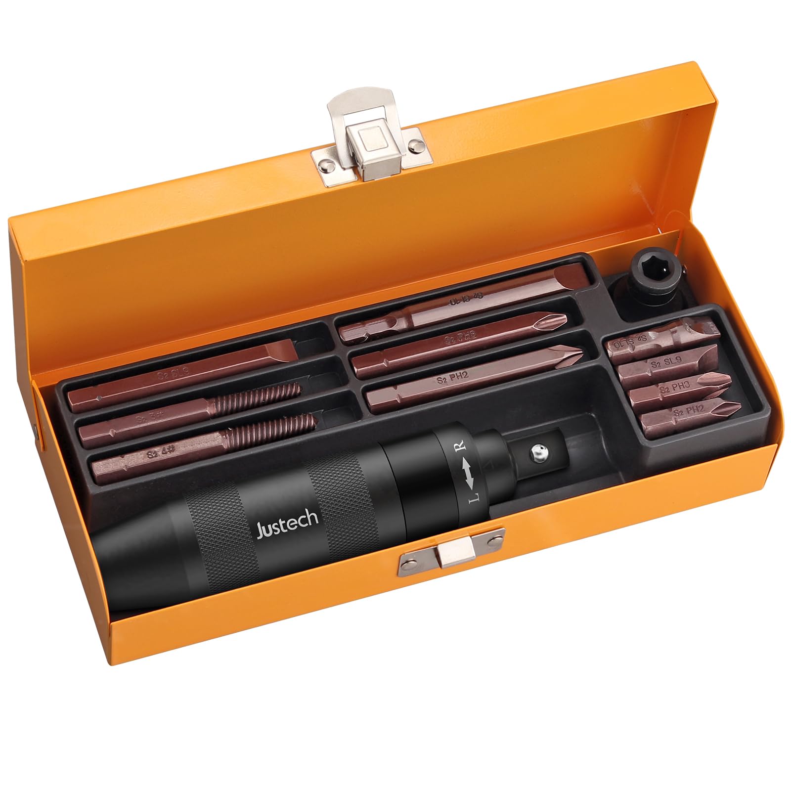 Justech Impact Screwdriver Set 10PCs Reversible Manual Hand Impact Driver Kit with Detachable 1/2-Inch Square Drive Phillips Bits and Slotted Bit for Car Repair Mechanical Assembly