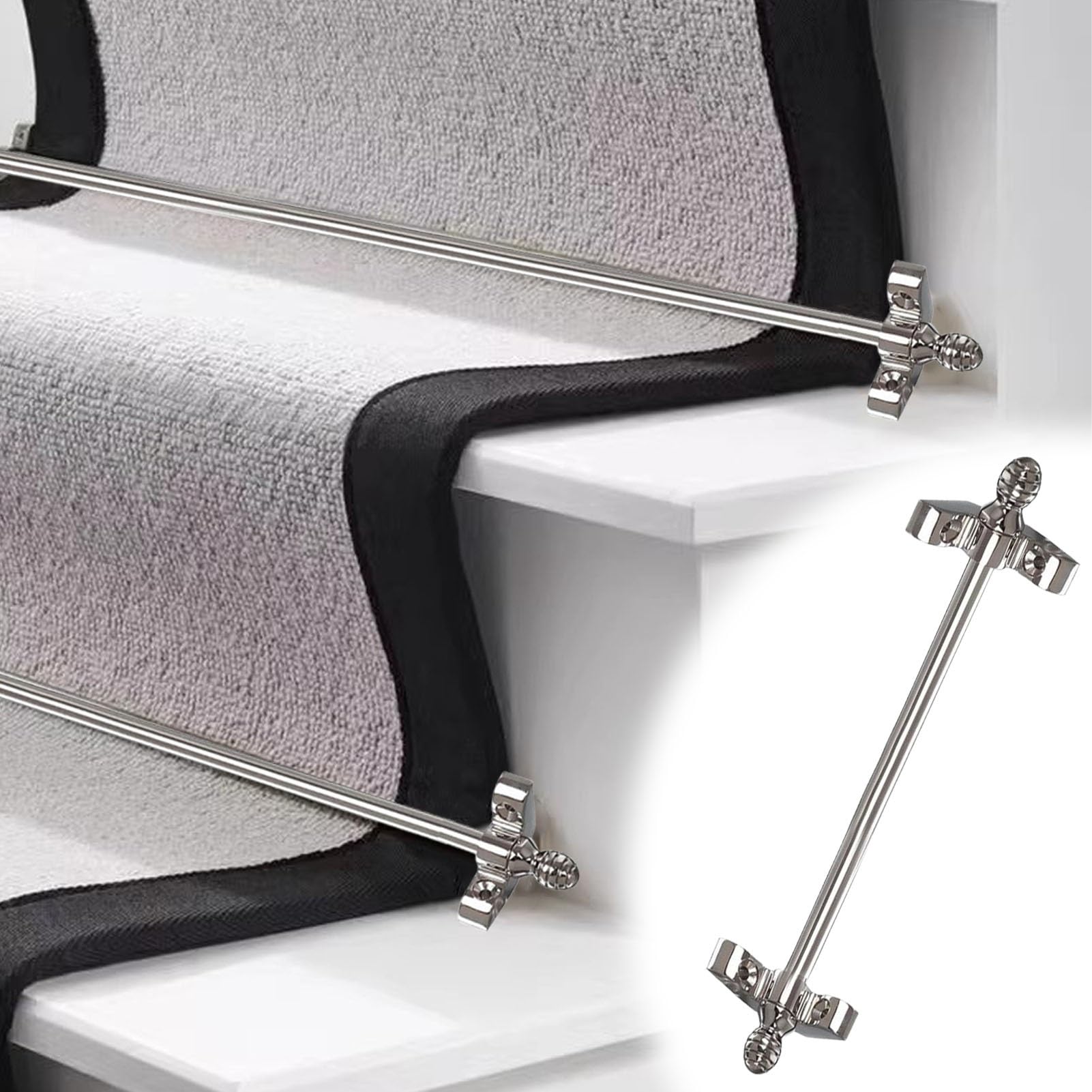 Barres pour tapis d'escalier ajustables 51-100cm, tubes métalliques et clips laiton