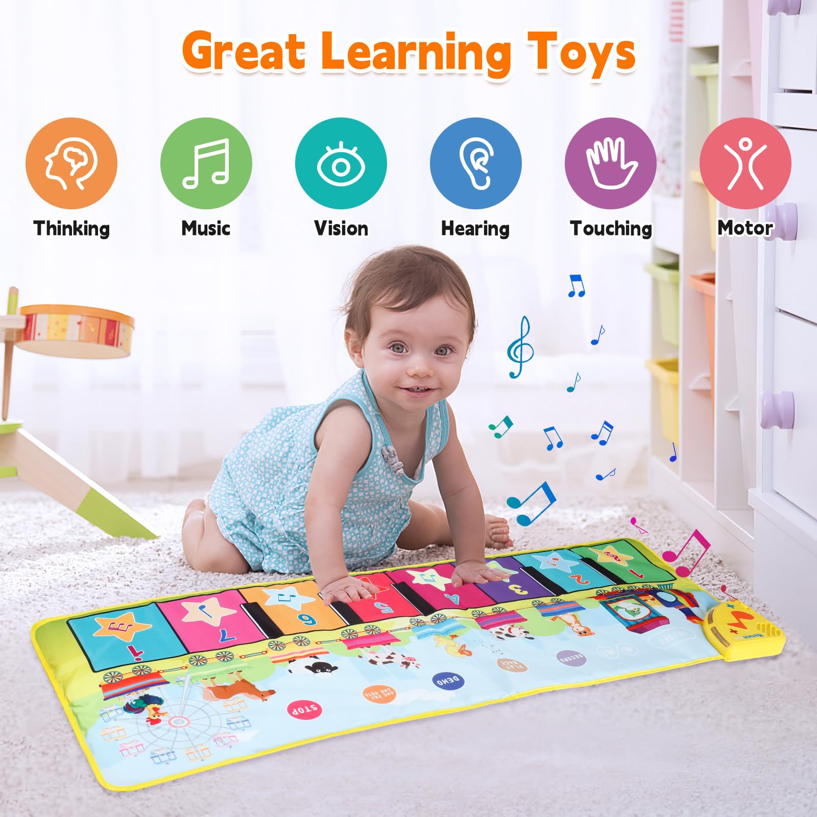 DODUOS Musikmatte Für Babys Ab 1 Jahr – 110x38 Cm, Mit Tiergeräuschen & Tasten