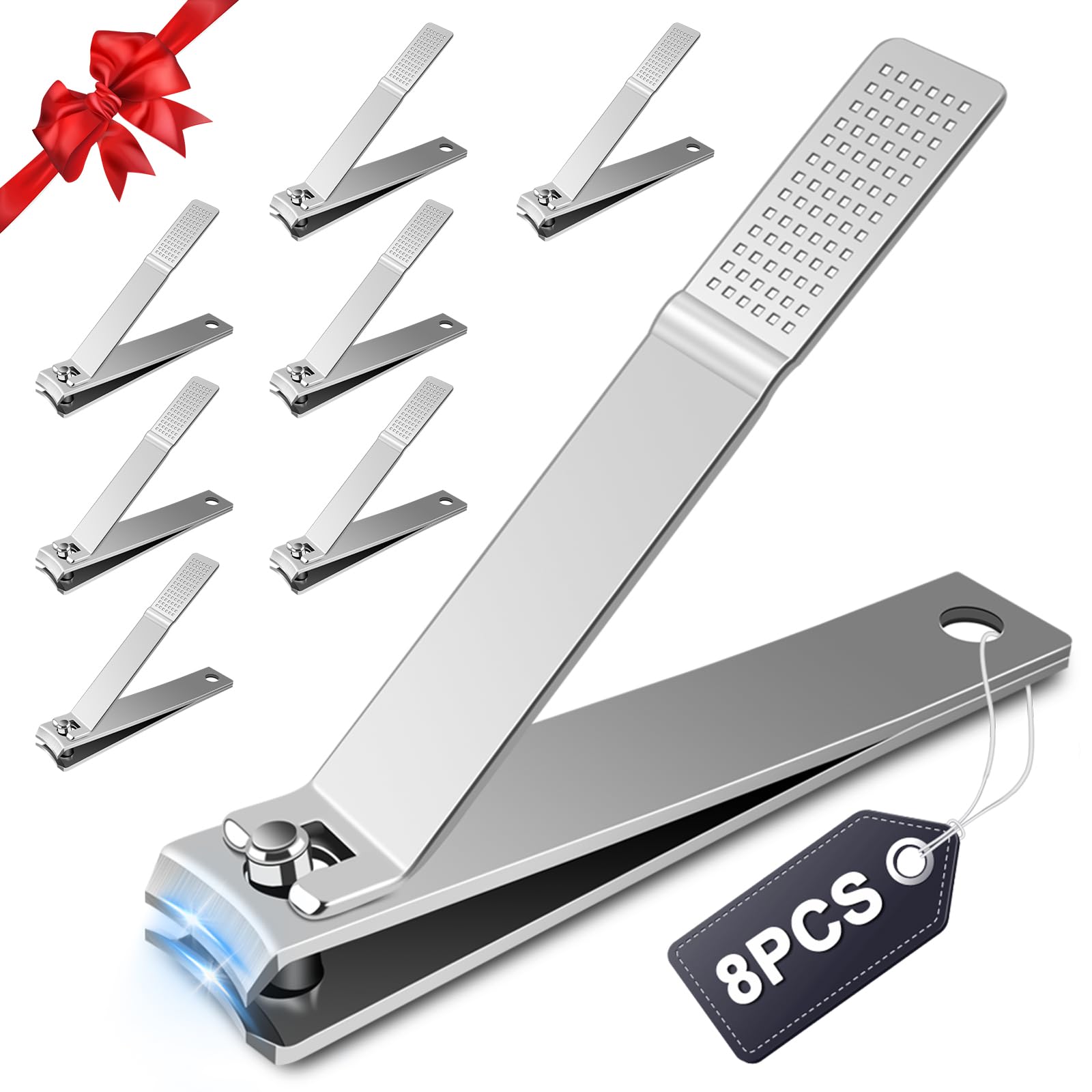 HOFASON 8 Pcs Large Curved Nail Clippers Set for Women Men, 3.21 inch Bulk Toenail Fingernail Clipper Nails Cutters Stainless Steel, Seniors Adults Travel Manicure Pedicure Trimmer Gifts Kit