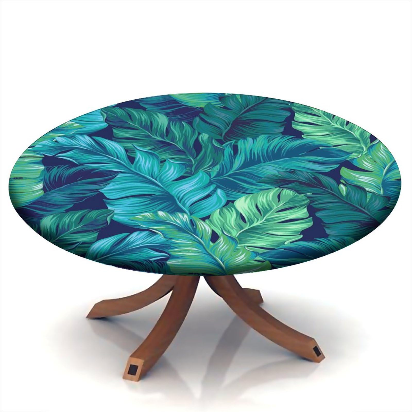 igoga sports Palm Leaves Fitted Round Tablecloth, Tropical Plants Elastic Edge, Polyester Table Pad Cloth for Indoor Outdoor Party Dinner Patio Decor, Fits Tables Up to 24''