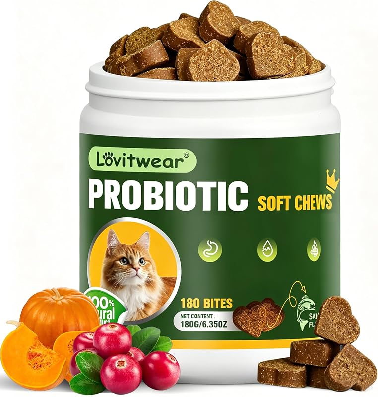 Probiótico para Gatos em Petiscos Macios com Salmão, Ômega 3 e 6 e Cranberry Lovitwear — 180 unidades