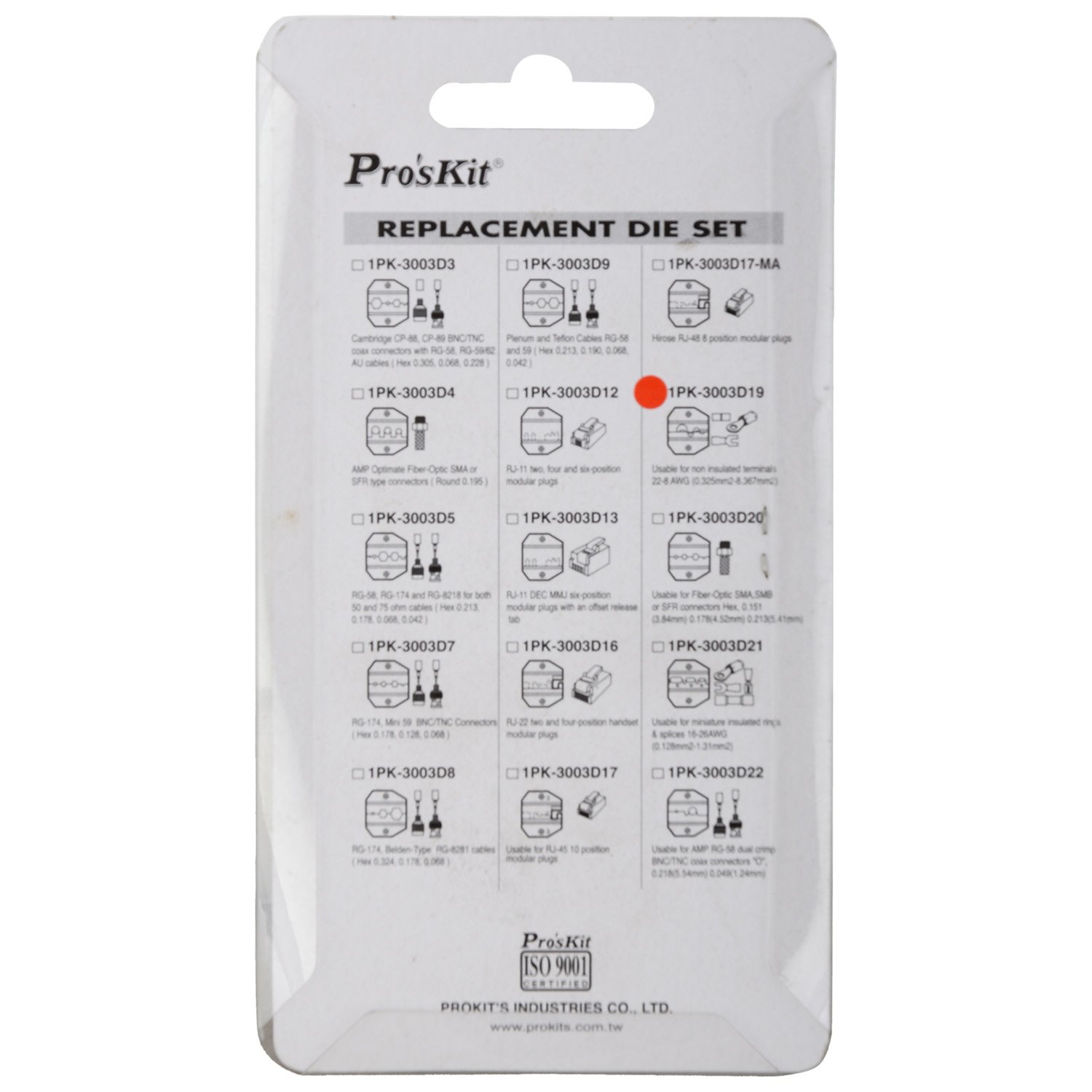 Proskit 1PK-3003D19, Die Set for 1PK-3003FD19 22-8 AWG
