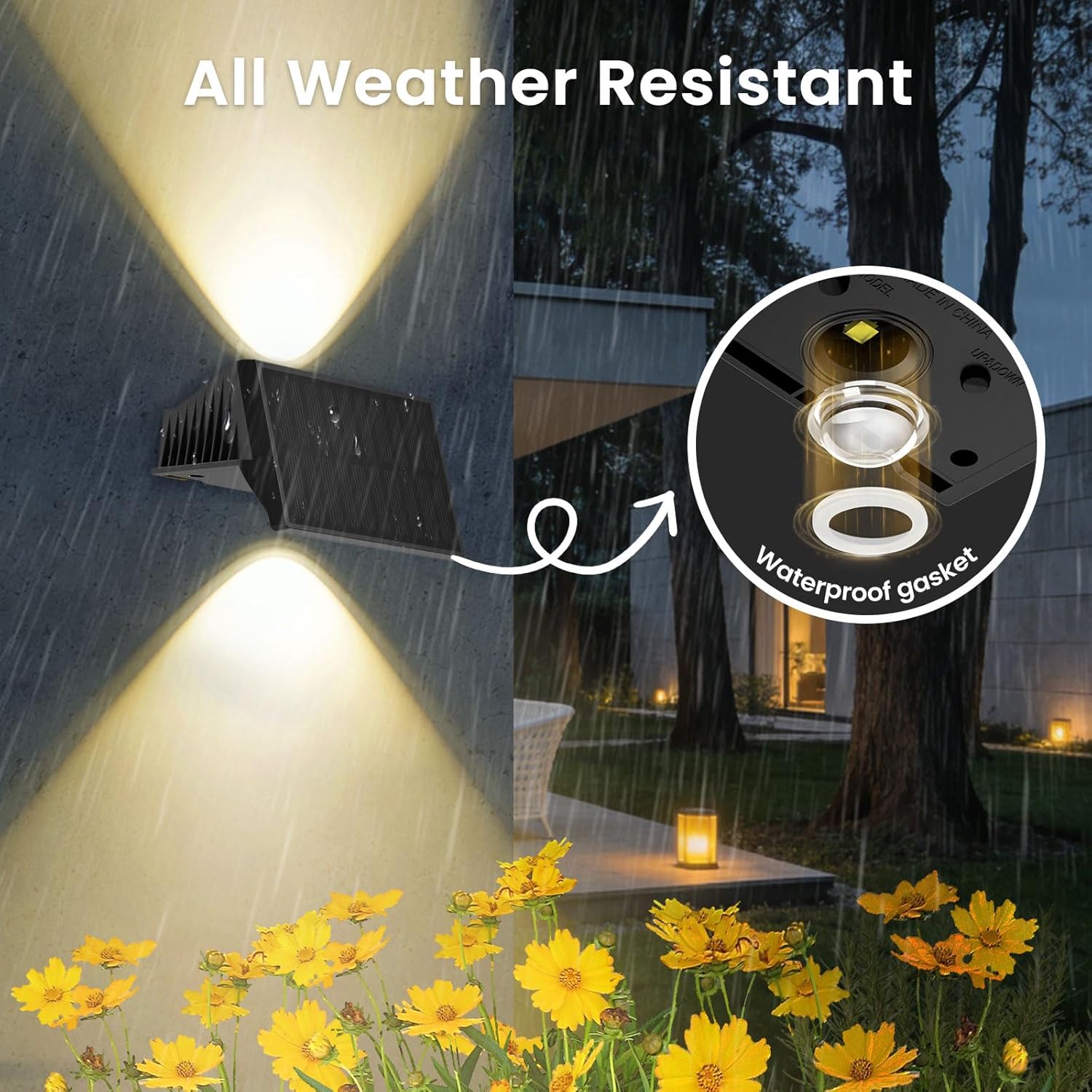 Solar Fence Lights Outdoor, 10 Pack Warm White Up and Down Solar Wall Lights, IP67 Waterproof LED Dusk to Dawn Solar Powered Fence Lights for Patio, Backyard, Deck, Garden, Yard, Outdoor Wall Decor