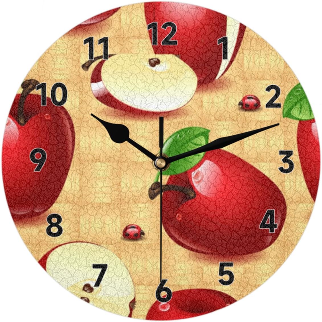 Apples Wall Clock 10 Inch Silent Non Ticking Battery Operated Easy to Read Standing Round Clocks Decorative for Bathroom Kitchen Bedroom Living Room Office