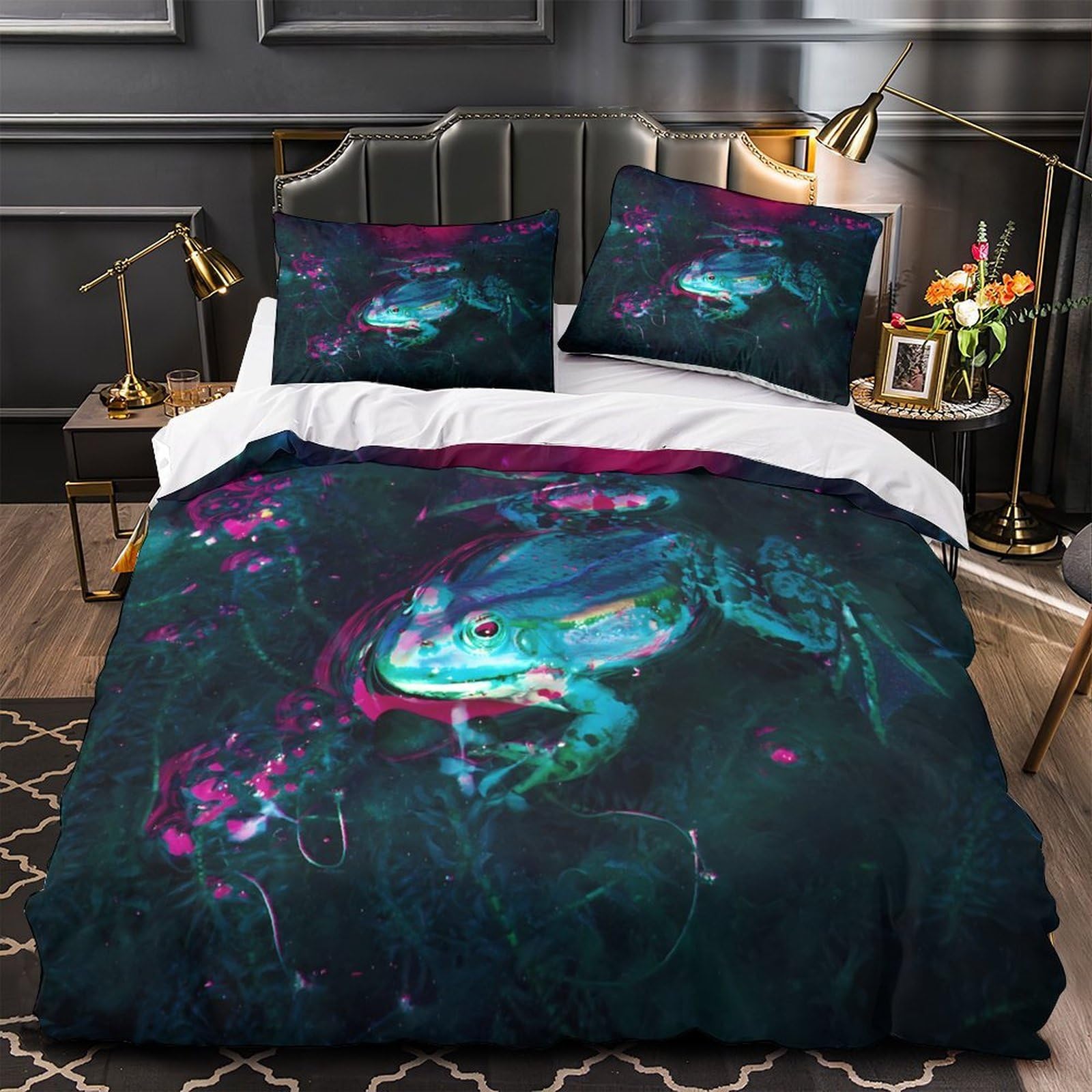 Housse de couette grenouille 135x200 parure lit microfbre