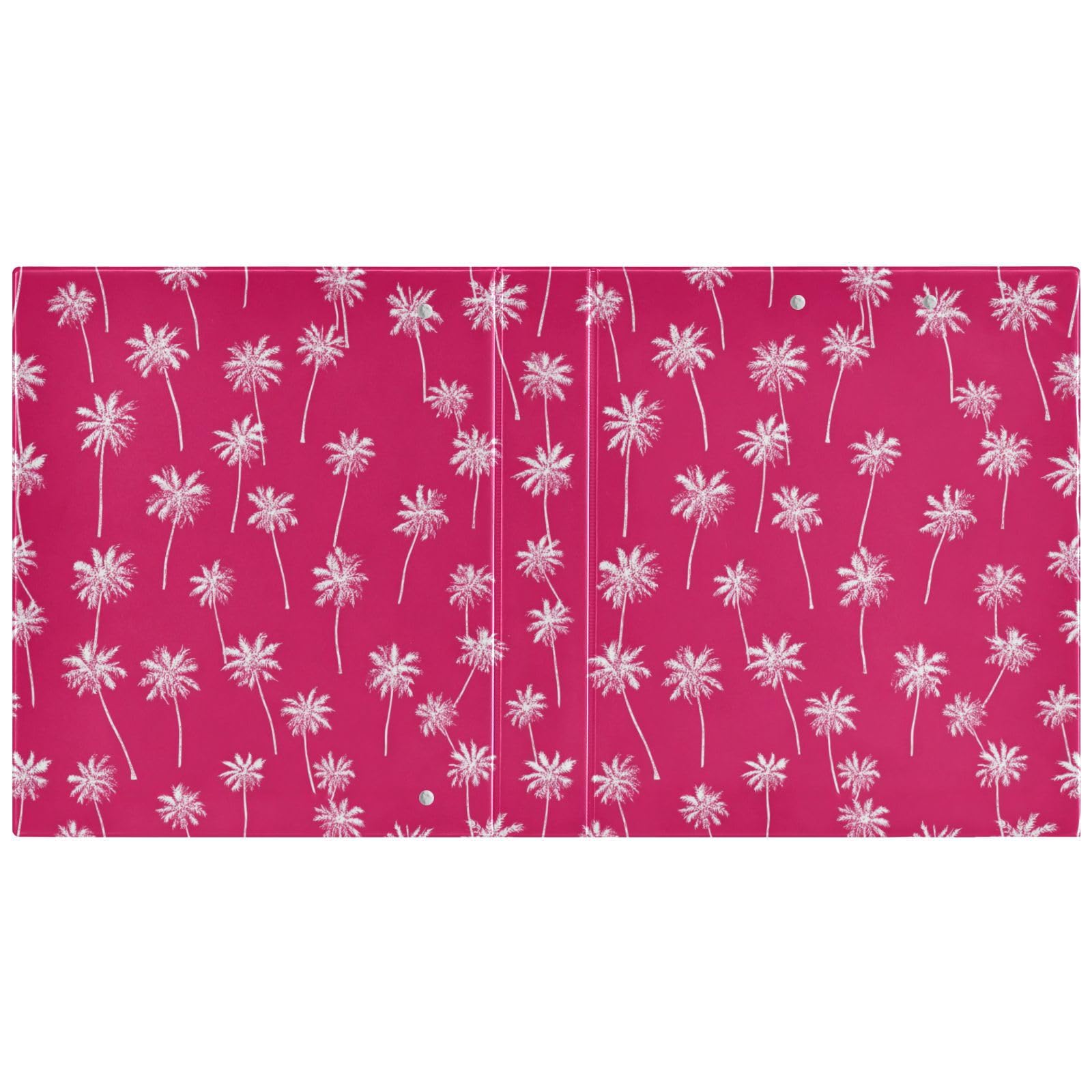 Kcldeci Raccoglitore a 3 anelli con copertina rigida, motivo palme su rosa, 3,8 cm, 200 fogli, per ufficio, casa, rientro a scuola, confezione da 2