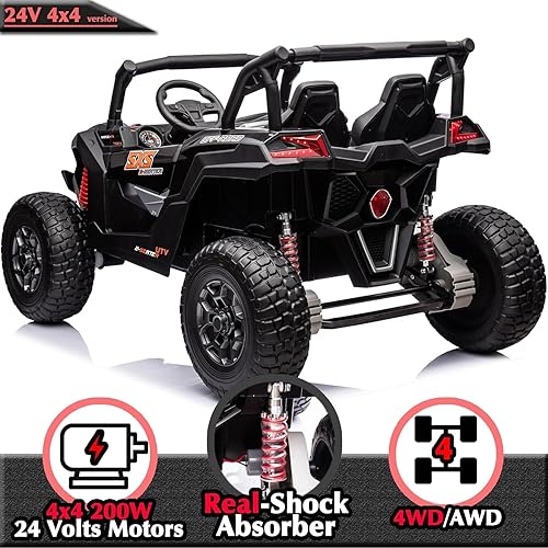 Vista 4 de sopbost Auto de 24 V y 2 plazas con control remoto con licencia CAN-AM Kids Ride On Toys UTV 4x200W 4WD Vehículo eléctrico, ruedas EVA, interruptor