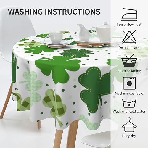 Miniatura 3 de Mantel redondo del Día de San Patricio de 60 pulgadas, mantel a cuadros lavable de poliéster con estampado de trébol para el hogar, cocina, mesa de