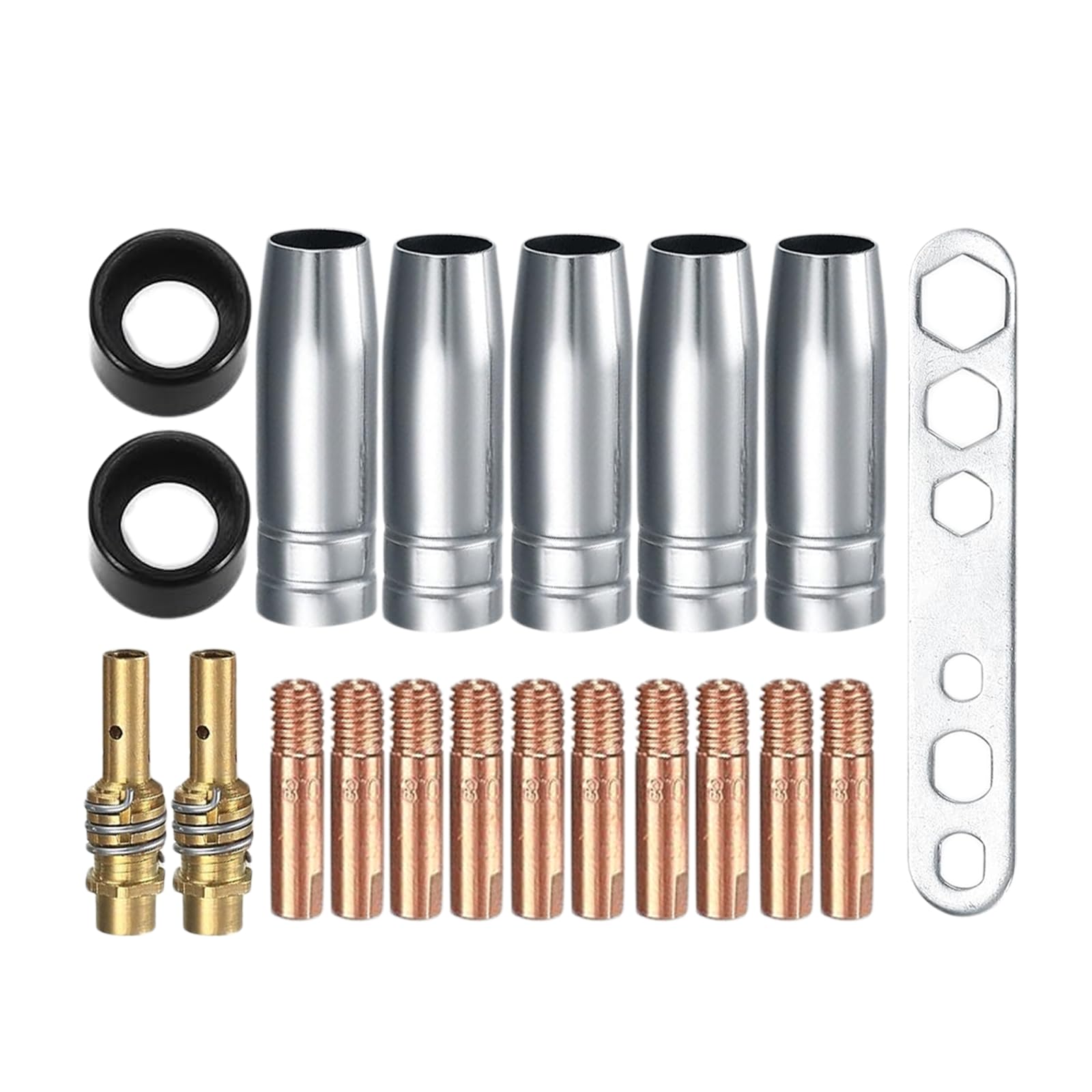 Joyan 20 Piece Welding Accessory Set - Shielding Gas Welder Accessories, Suitable for MIG/MAG- Including 5 Gas Nozzles, 10 Power Nozzles, 2 Nozzle Handle, 2 Insulators and 1 Spanner