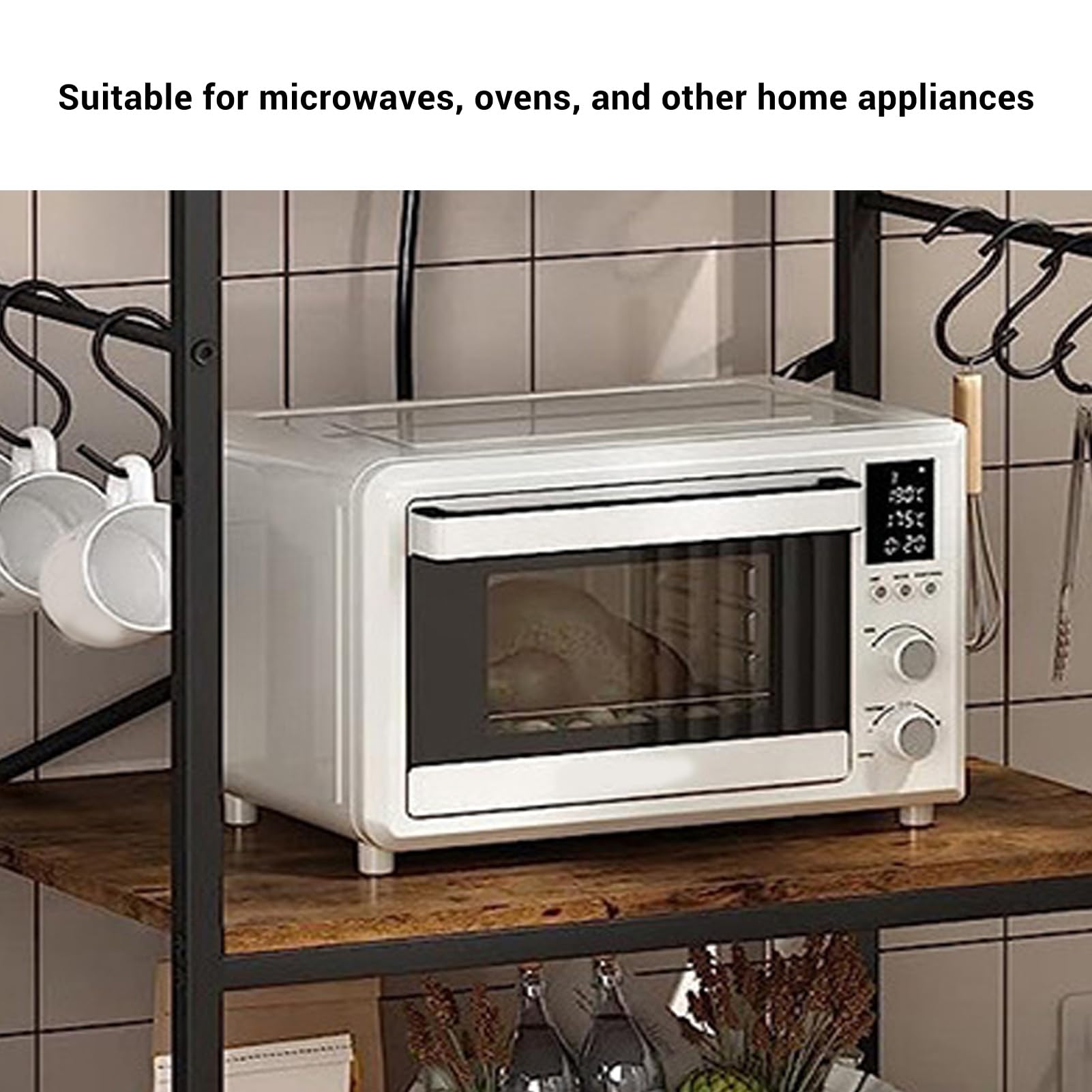 Aramox Warstwowa Półka do Przechowywania Metalowy regał do Przechowywania 86 X 40 X 170 Cm Kuchenki Mikrofalowej i Sprzętu AGD Wielowarstwowy Stojak Kuchenny z 4-poziomową organizacją