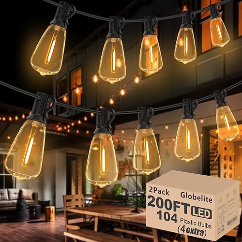 Guirnalda de luces LED Edison para exteriores de 200 pies con 102 bombillas LED ST38 inastillables, luces vintage impermeables para patio, bistró,
