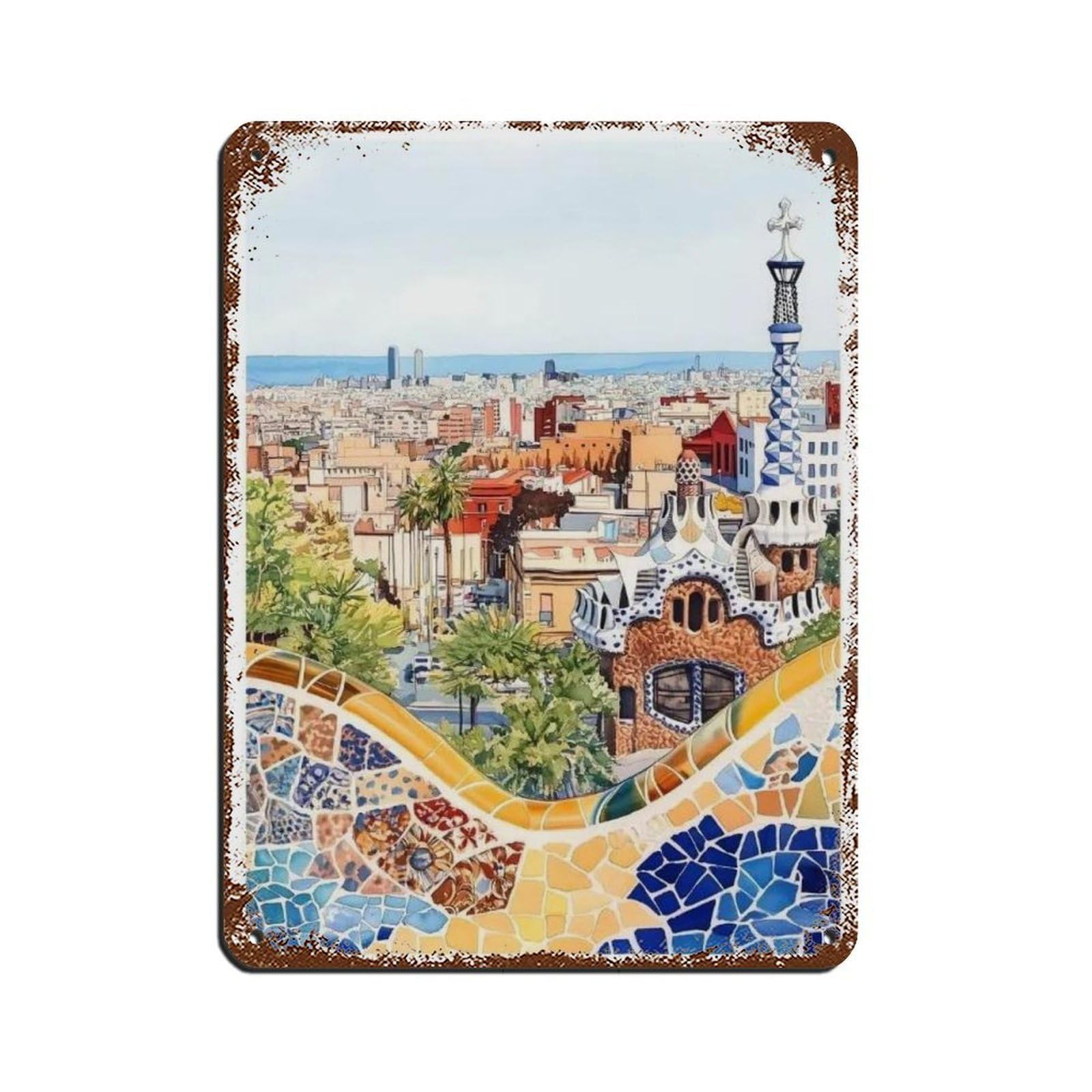 Lxwnze 30L X 40W Cm Barcelona Poster, Spain Art, Travel Poster (5) Retro Poster Metal Tin Sign Chic Art Retro Iron Painting Bar People Cave Cafe Family Garage Poster Wall Decoration 12X16inch(30X40cm)