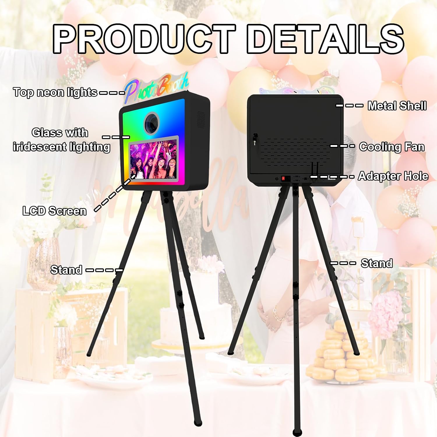 Portable Photo Booth Machine with 15.6" Touchscreen, Include Printer Holder, Height Adjustable, Built-in Mini PC, RGB Light, Flight Case for Party Wedding Event ，Black：Photo Booth+Camera+Printer