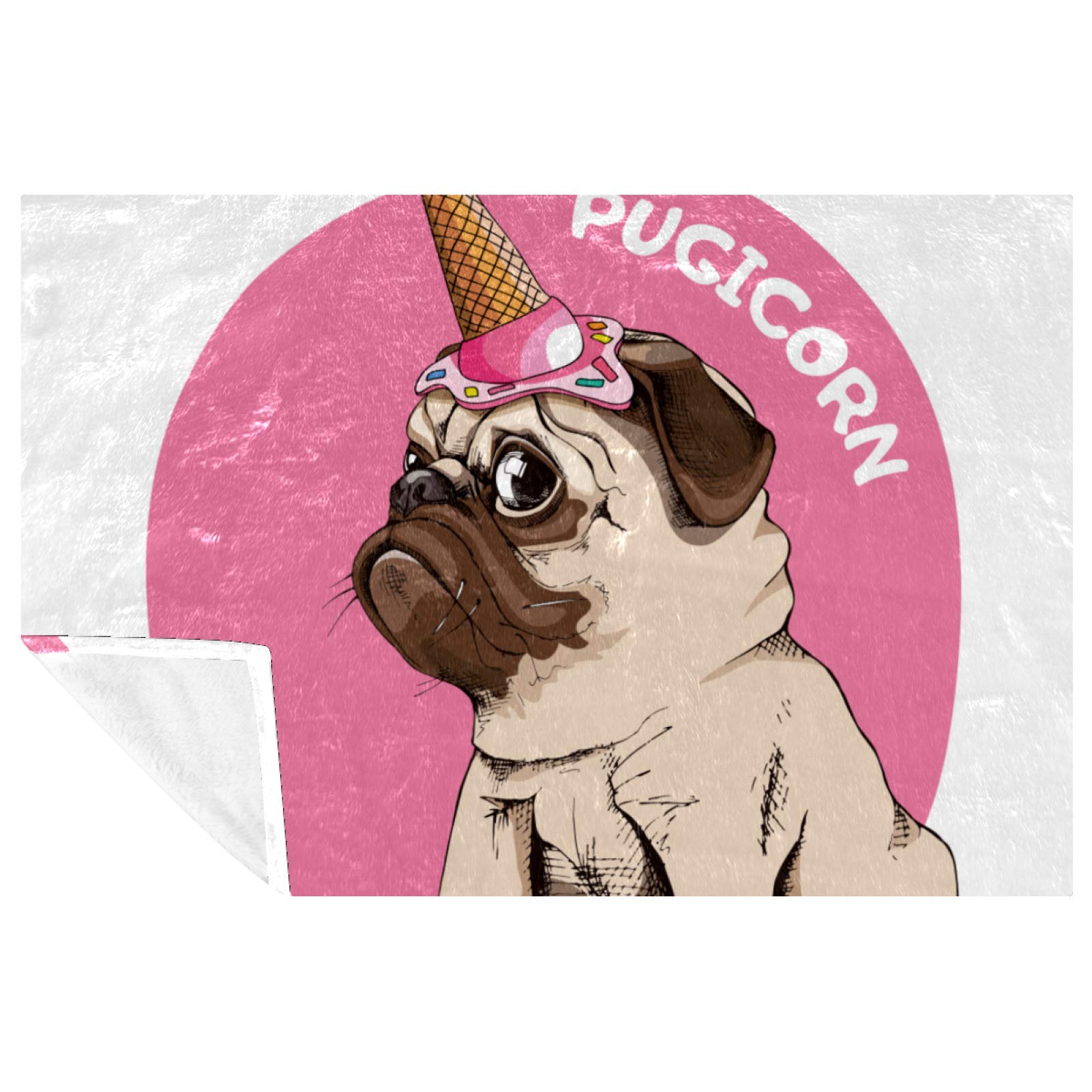 Plaid lit et canapé Hello Pugicorn couverture douce chaude 150x100