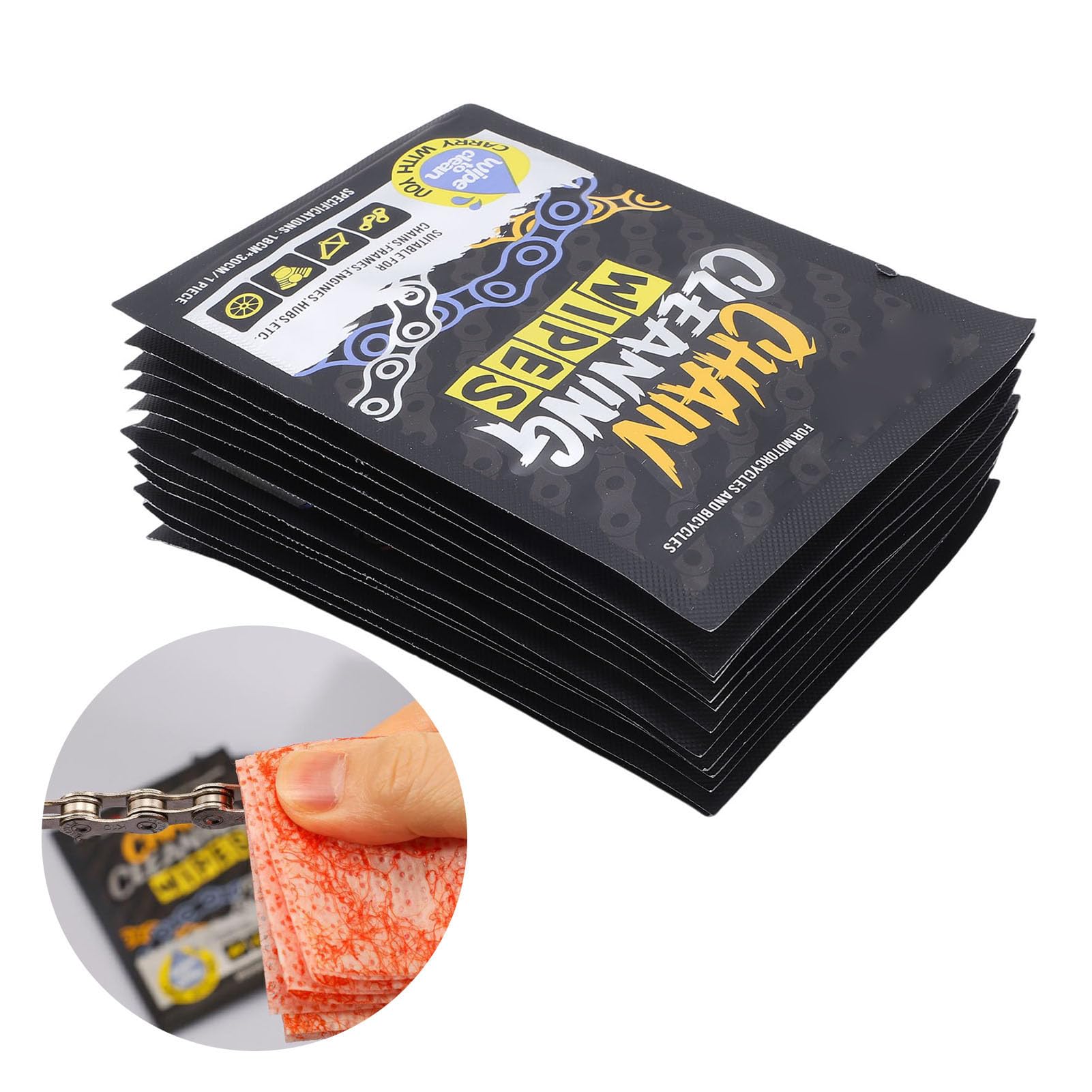 Generic Toallitas Limpiadoras para Cadenas de Bicicleta, 12 Uds., Aplicación Versátil en Bujes de Motores de Cadenas, Adecuadas para Bicicletas y Motocicletas