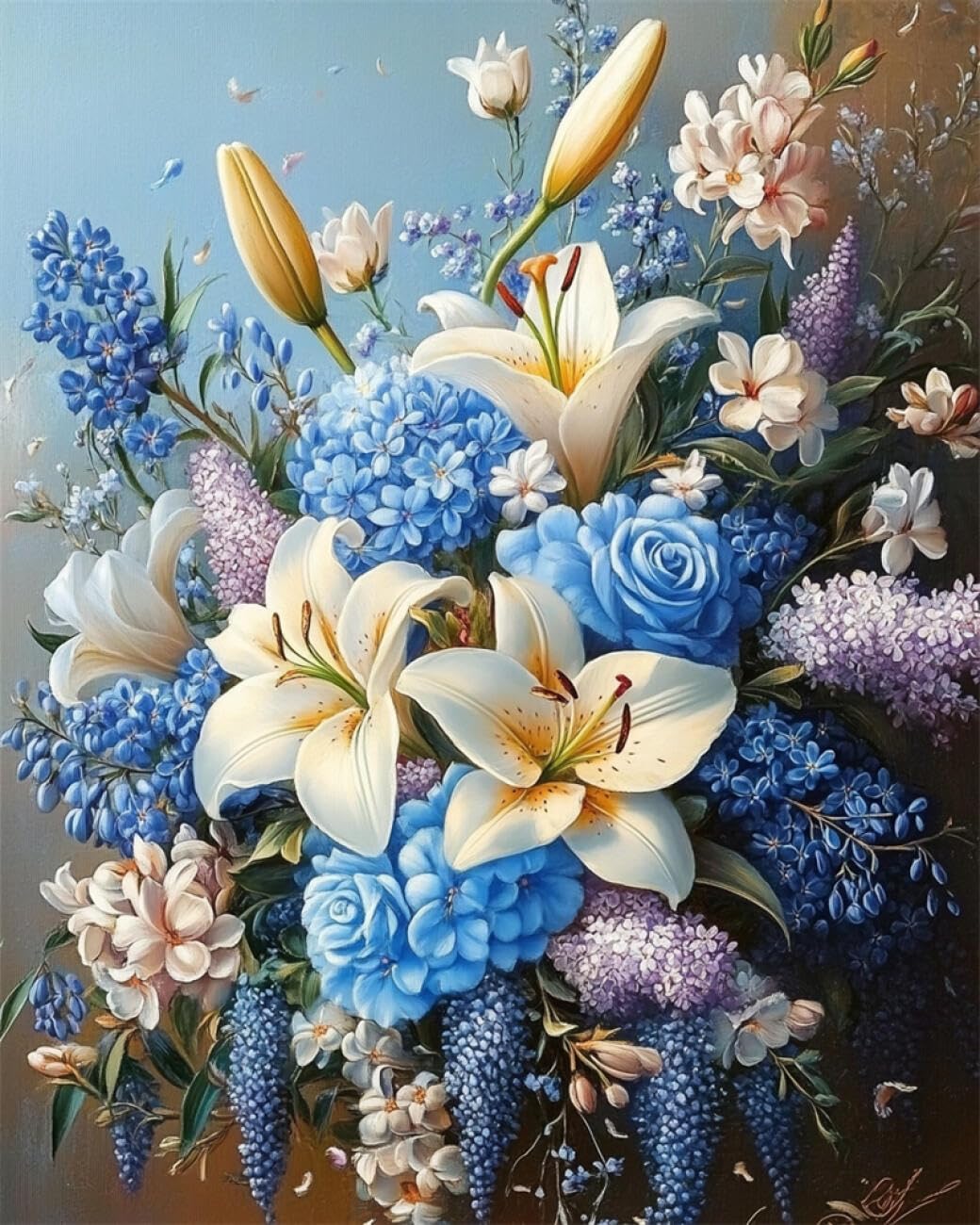 AMBATTERY DIY Cross Stitch Kit with Beads Fantasy Bouquet Cross Stitch Needlepoint Handcraft Tapestry Kit Beaded Stitching Pattern 3D Embroidery Set 40x50cm