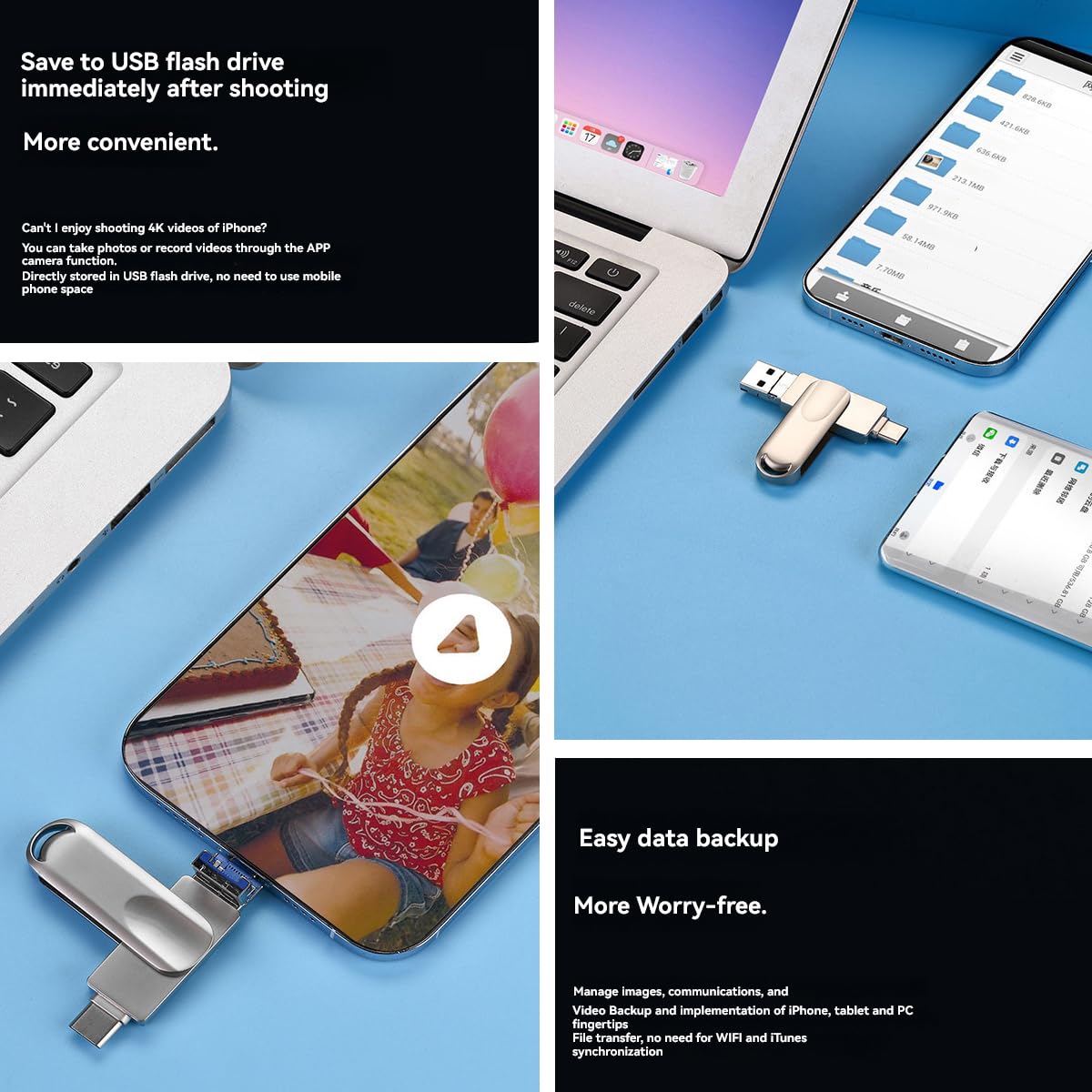 Chiavetta USB 4 In 1 Da 512GB, USB 3.0 + USB-C + Micro USB + IOS, Alta Velocità, Impermeabile, In Metallo, Per Smartphone E PC