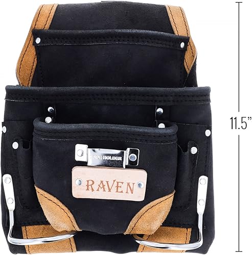 Miniatura 5 de ToolTreaux Bolsa de herramientas de cuero de gamuza de 10 bolsillos Bolsa de herramientas de taladro de martillo - Negro